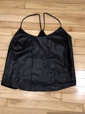 Guess Black Faux Leather Strappy Cami Top